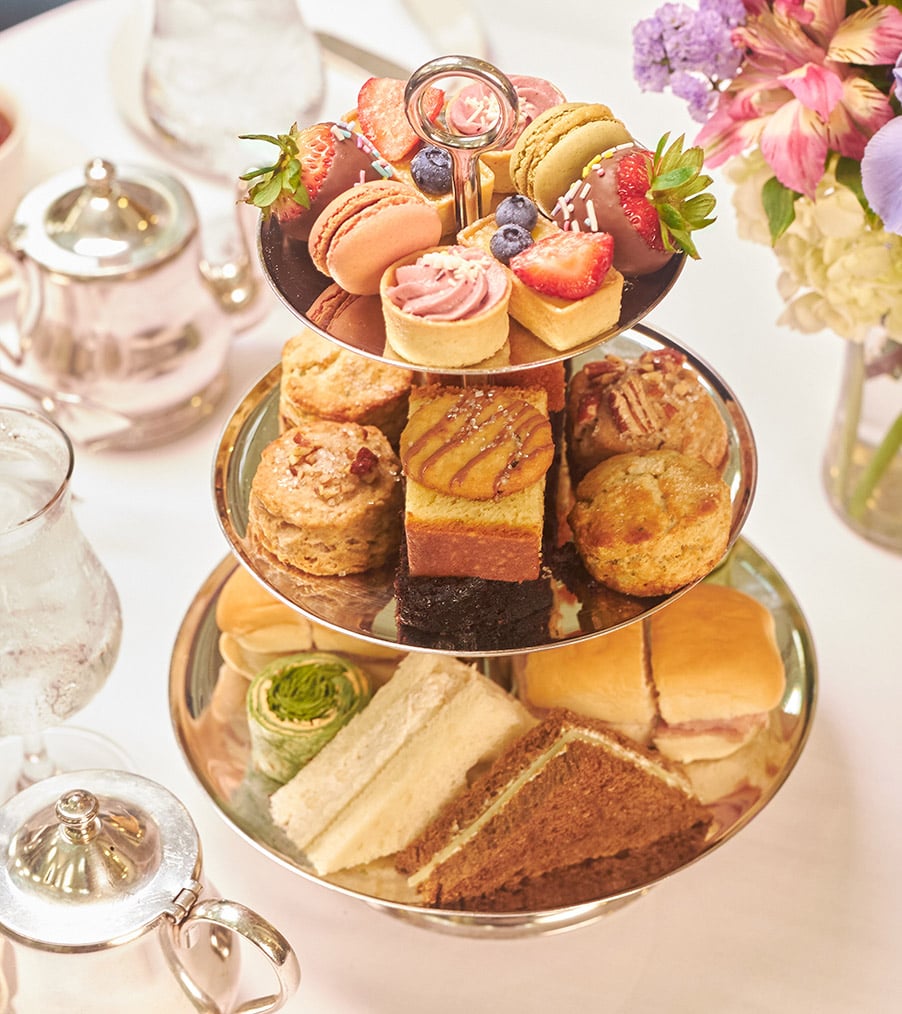 Afternoon Tea Snacks on a Three-tiered Metal Display